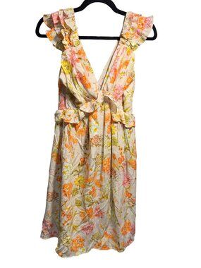 NWT Rivers Orange Multi Floral Ruffle Dress Size S MSRP $98